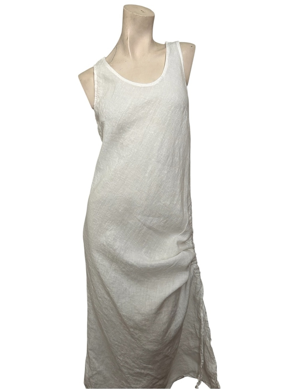 Valentina Naldi White Linen Midi Dress Ruched Side Made in Italy Size S elegant